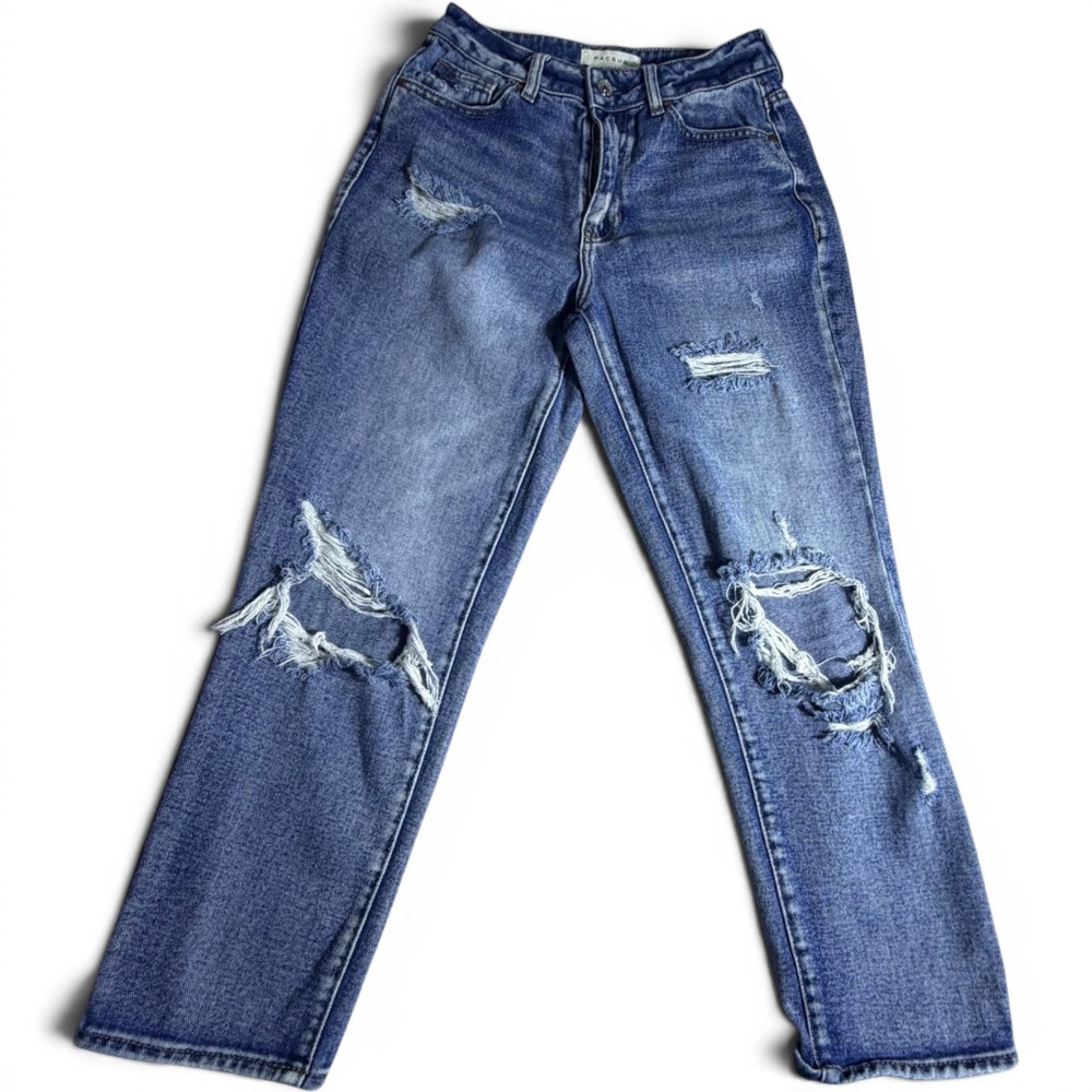 PacSun Mom Jeans Size 24 Medium Wash Distressed High Waisted Straight Leg Denim